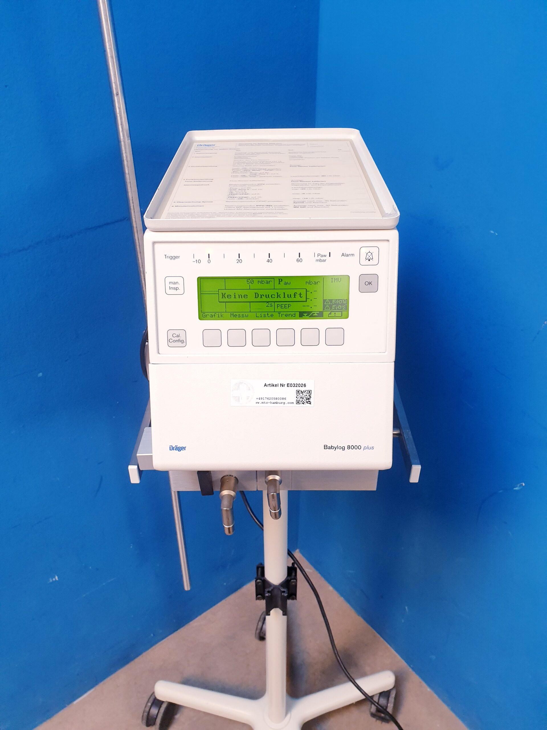 Draeger-Dräger Beatmungsgerät Dräger Babylog 8000 plus+fahrbarem Stativ – Bild 16