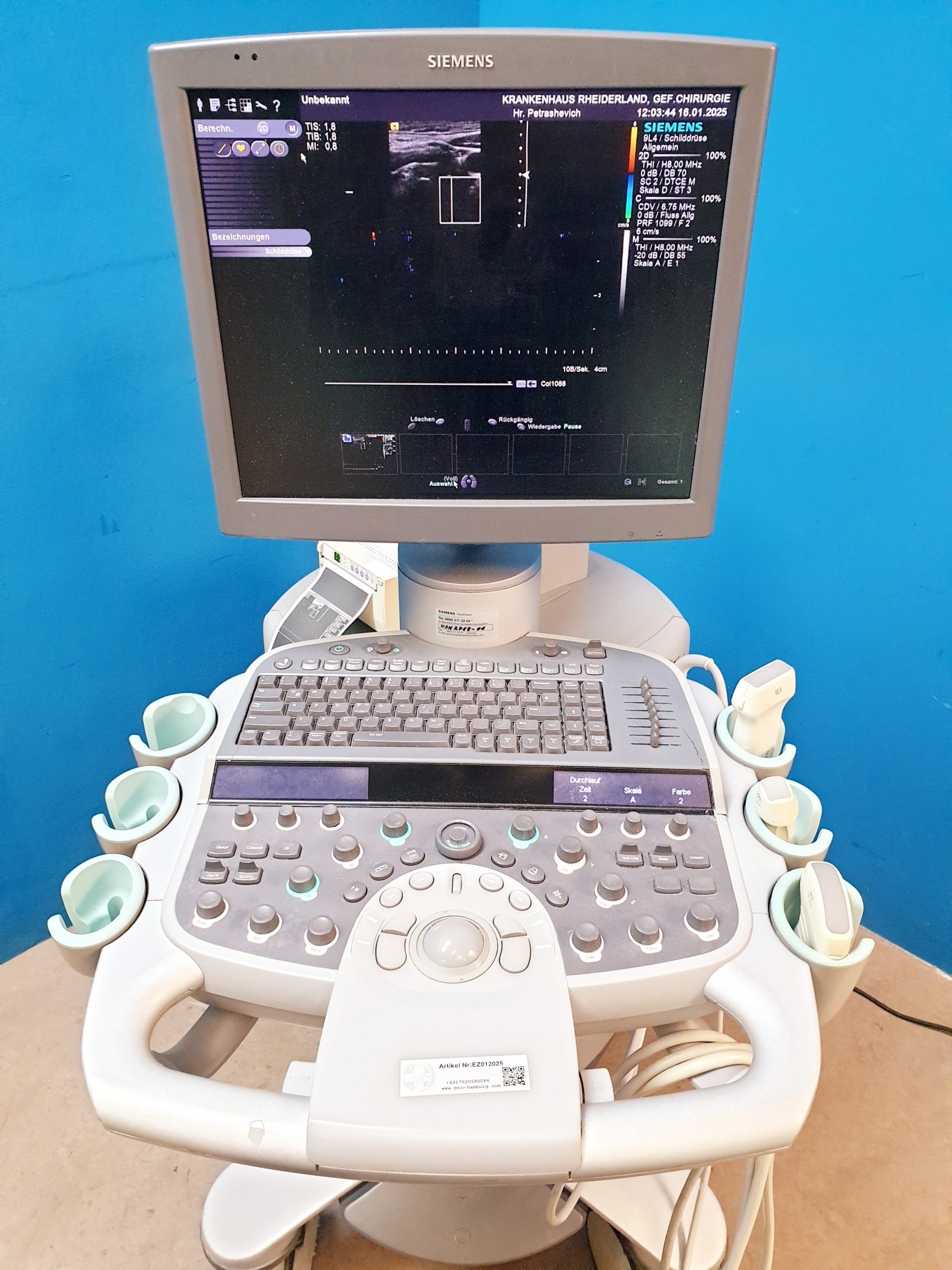 Siemens Acuson S2000 Baujahr 2011 mit drei Sonden Acuson 9L4, Acuson 4V1c, Acuson 4C1, – Bild 5