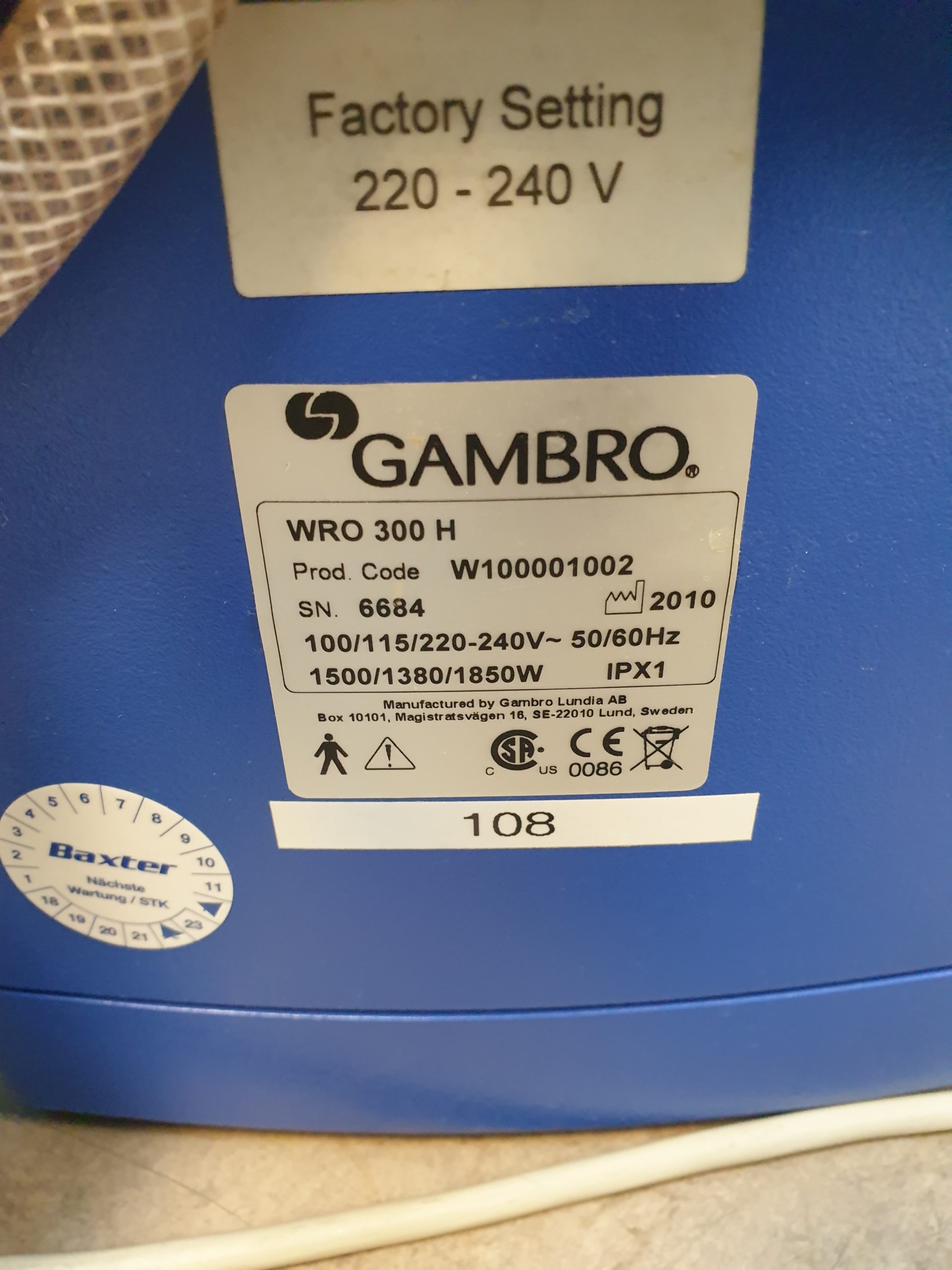 Gambro WRO 300 H - WRO300H - Umkehrosmose-Wasseraufbereiter - Wasseraufbereitungsanlage - Mobile für Dialyse – Bild 12