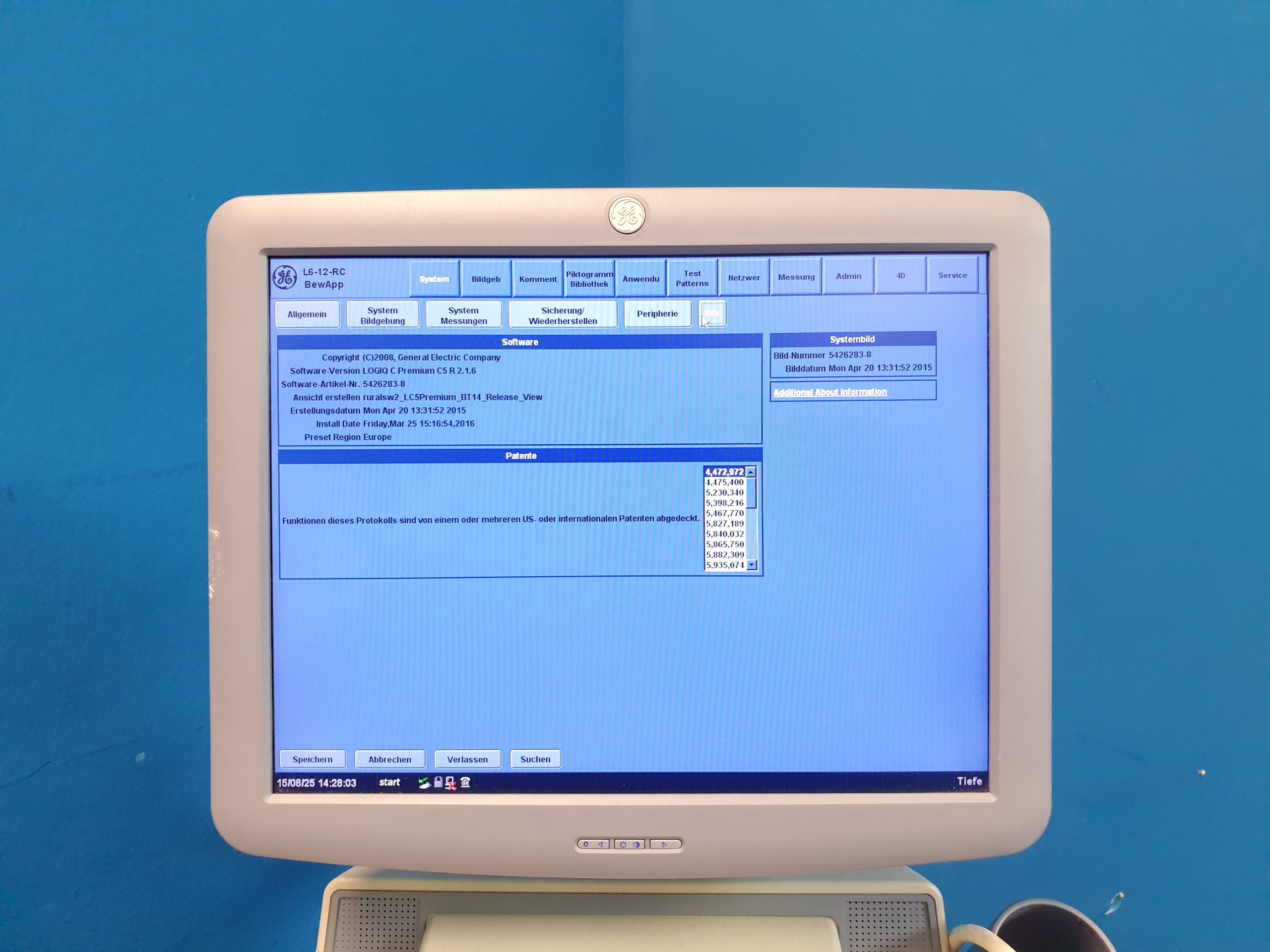 GE Logiq C5 Premium + L6-12-RS Linear Sonde - DOM 2016 – Bild 15