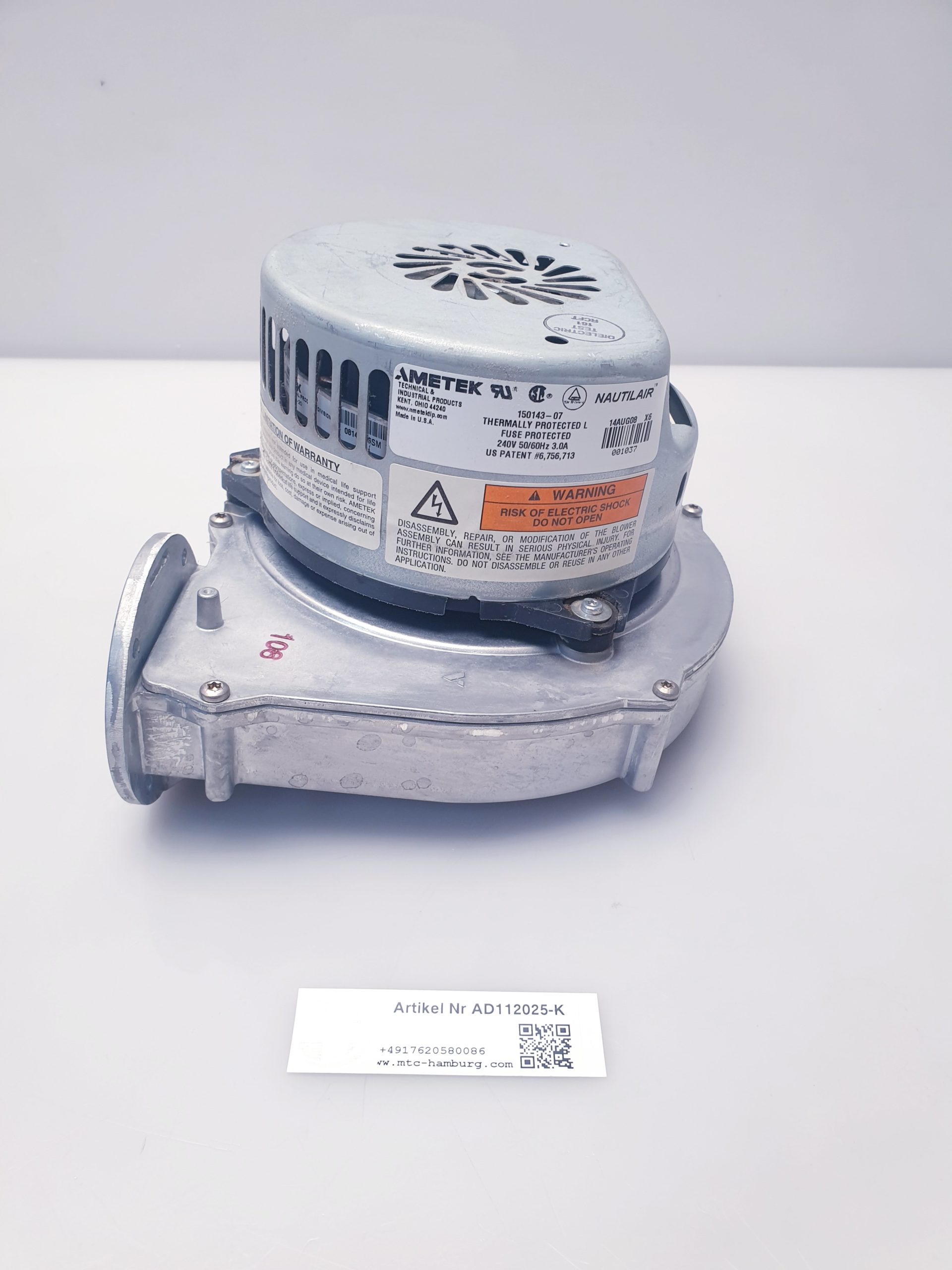 Ametek lr nautilair 150143-07 14aug08 x6 combustion blower ,, Verbrennungsgebläse – Bild 3