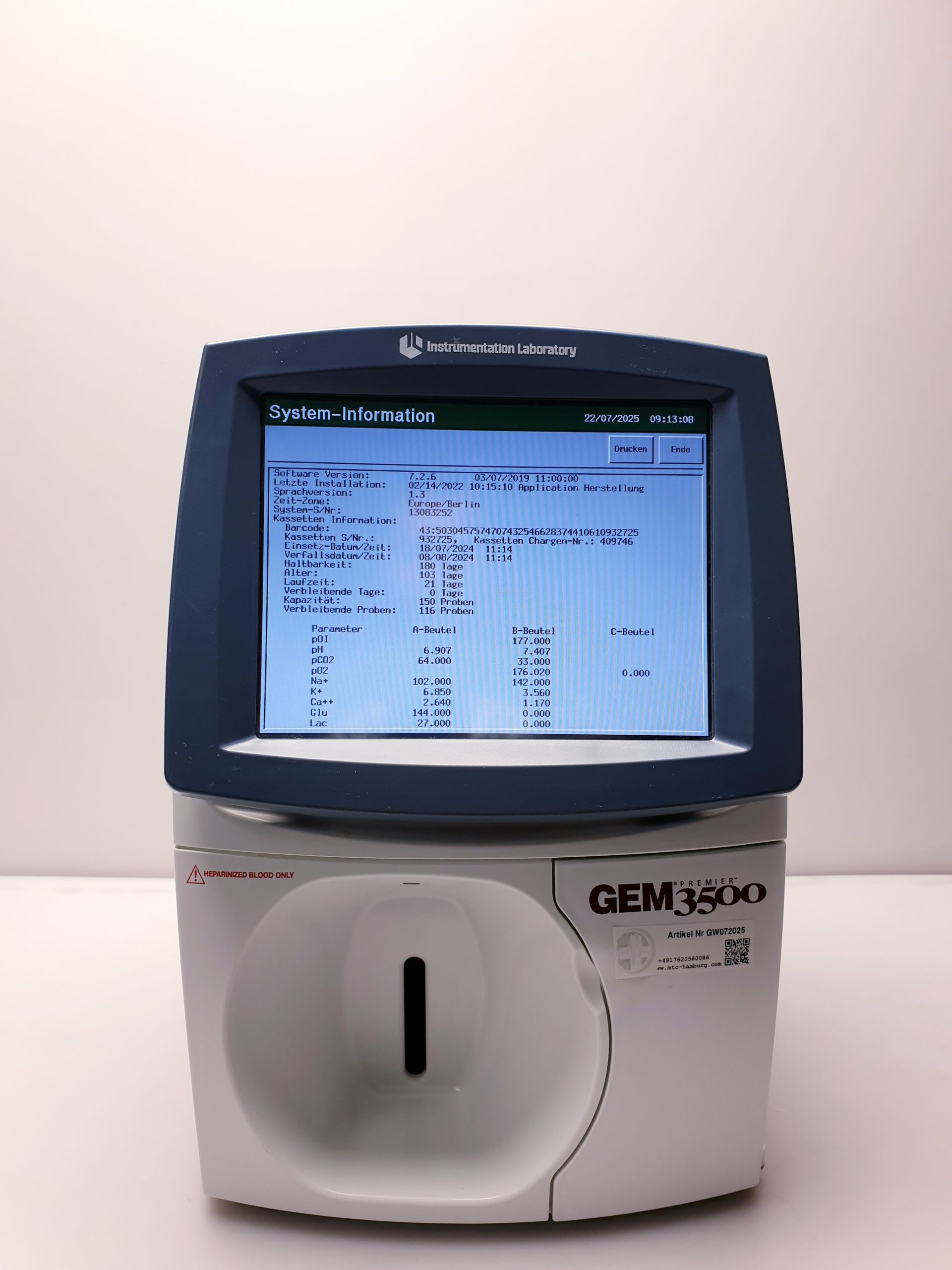 GEM Premier 3500 POC Blood Gas Analyzer – Bild 6