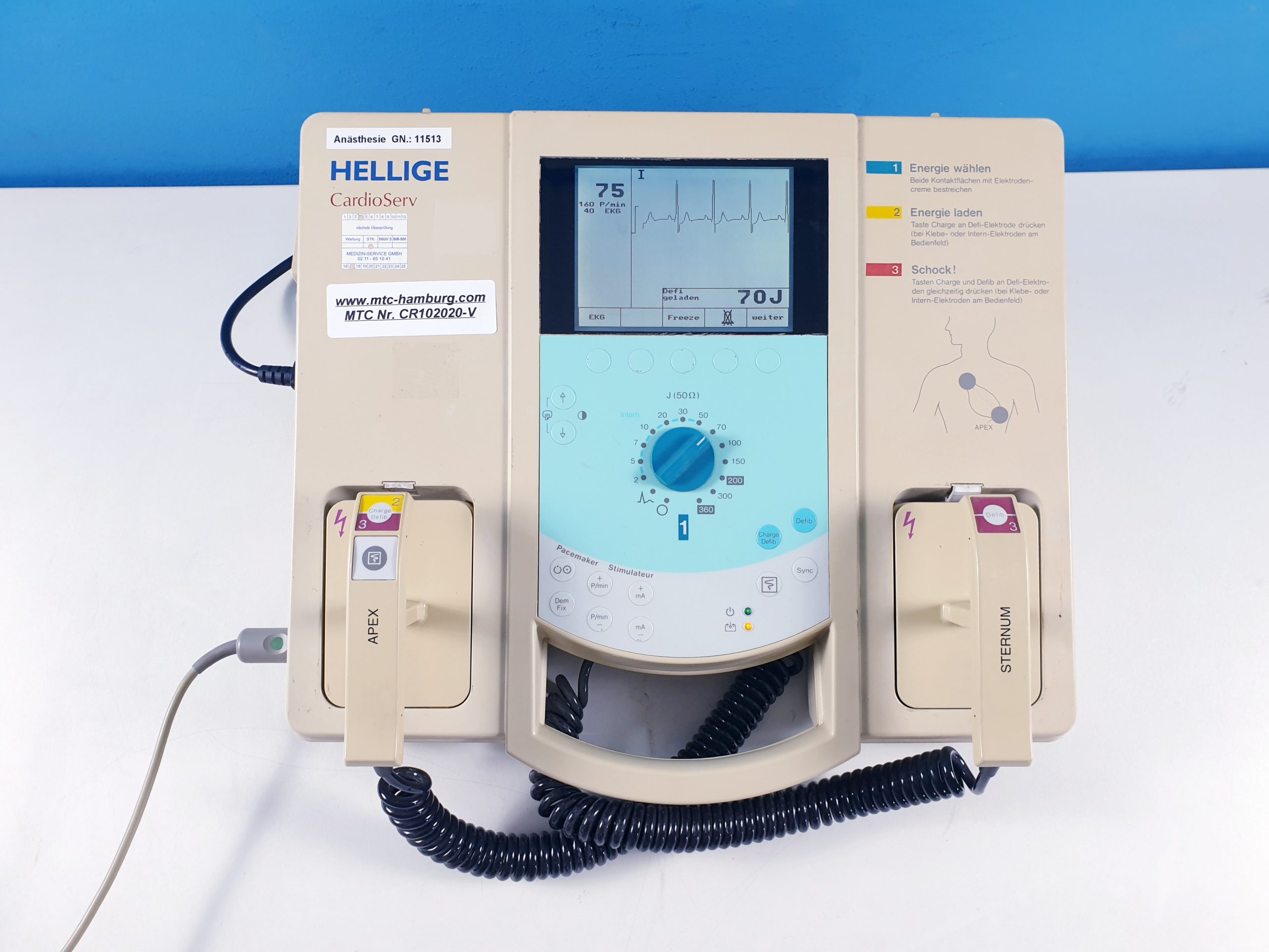 GE Hellige Cardioserv Cardio Serv Defibrillator mit EKG Kabel
