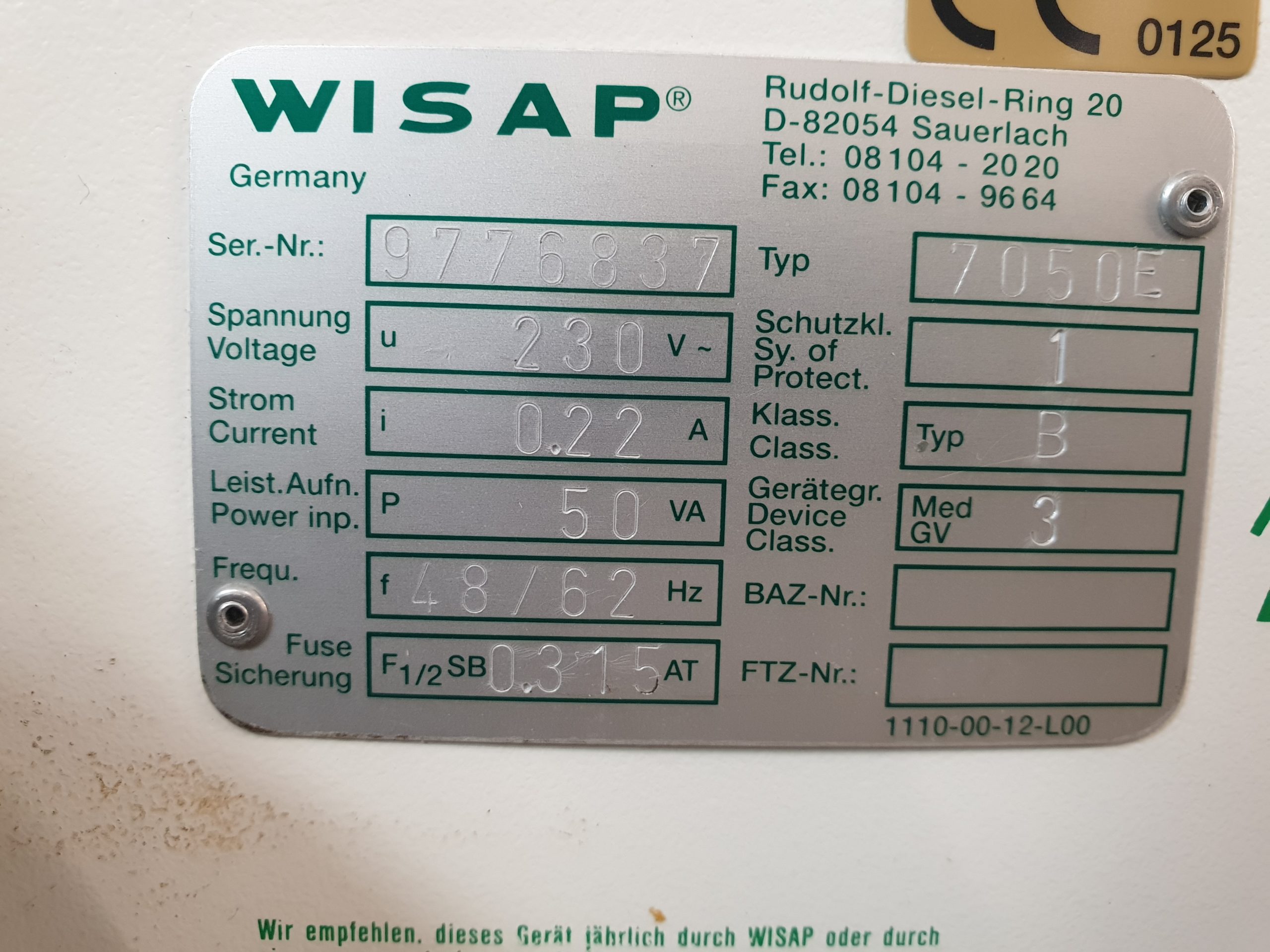 WISAP 7050E - 7050 E CO2-OP-Pneu High Flow Insufflator Laparoskopie